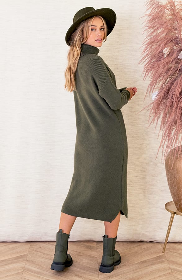 Gebreide Jurk Met Col Floor Army – shoparchief — foto 3