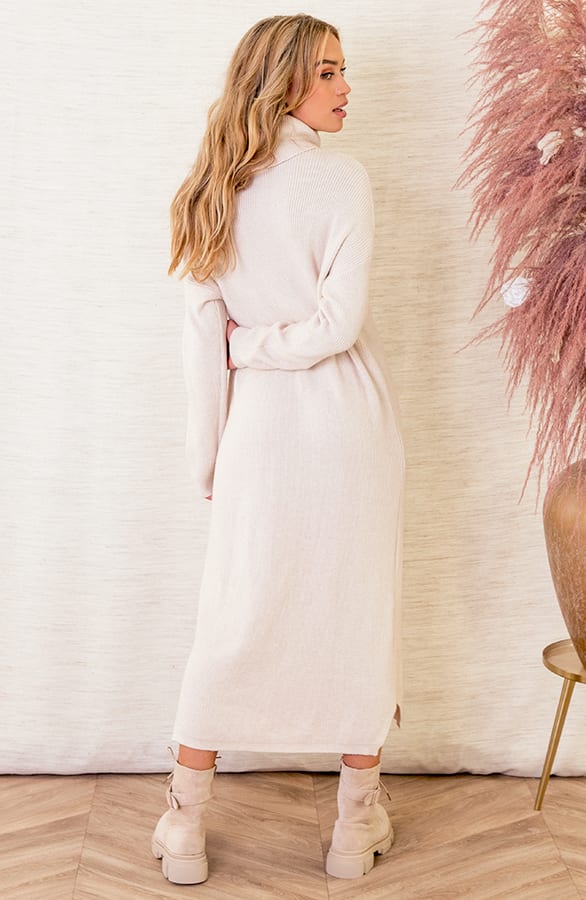 Gebreide Jurk Met Col Floor Beige – shoparchief — foto 4