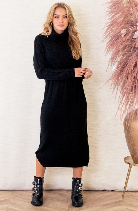 Gebreide Jurk Met Col Floor Zwart – shoparchief