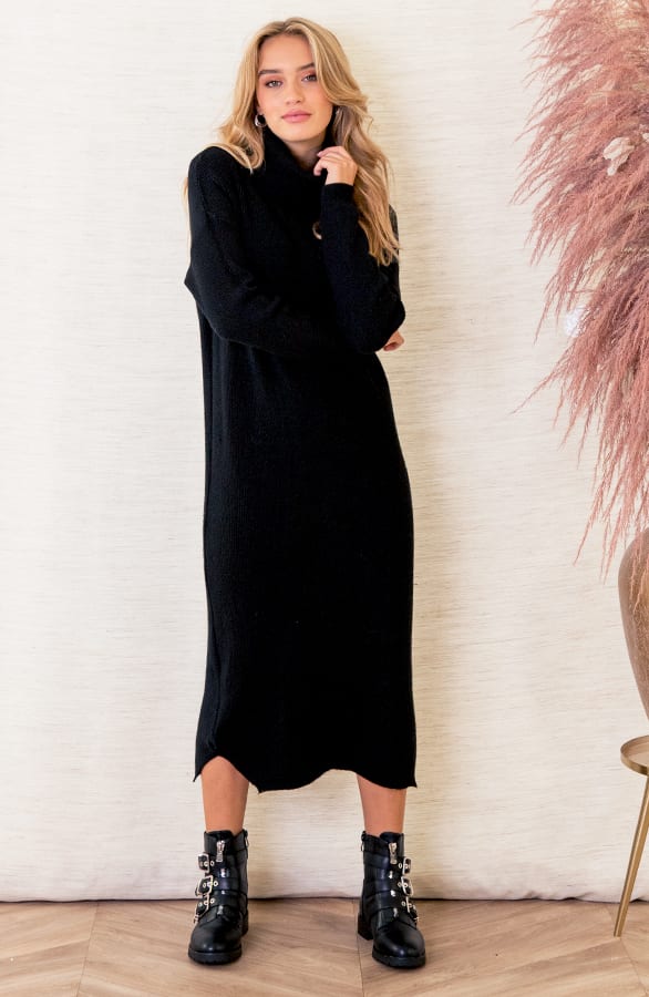 Gebreide Jurk Met Col Floor Zwart – shoparchief — foto 2