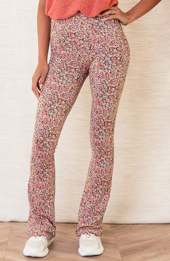 Janine Flared Broek Floral Koraal – shoparchief