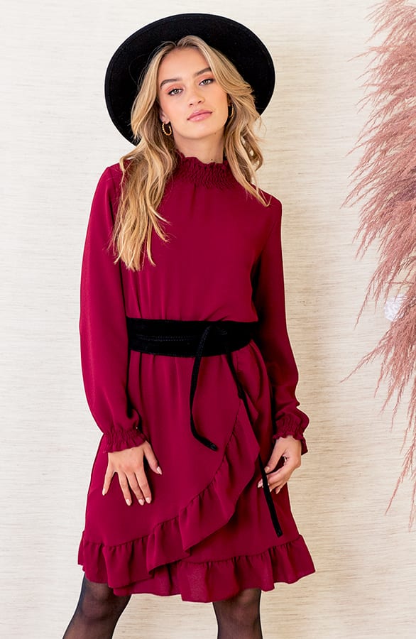 Jurk Met Colkraag Iliana Bordeaux – shoparchief