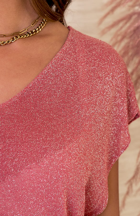 Loose Fit Lurex Top Doris Koraal – shoparchief — foto 3