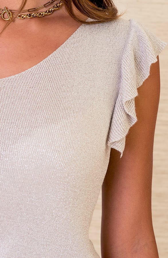 Lurex V-hals Top Novi Beige – shoparchief — foto 3