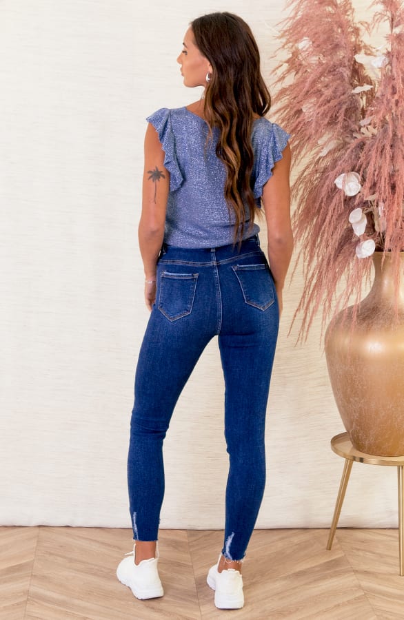 Lurex V-hals Top Novi Donkerblauw – shoparchief — foto 5