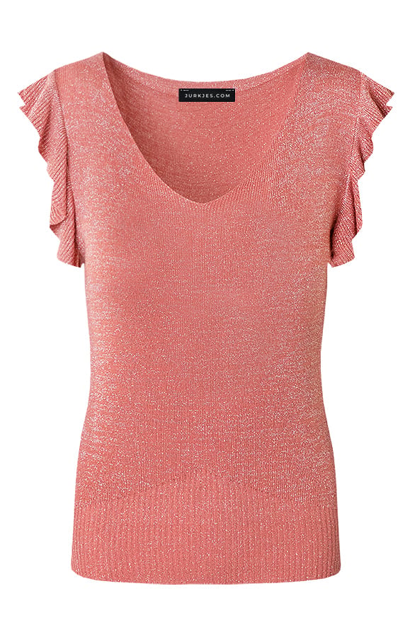 Lurex V-hals Top Novi Dust Koraal – shoparchief — foto 5