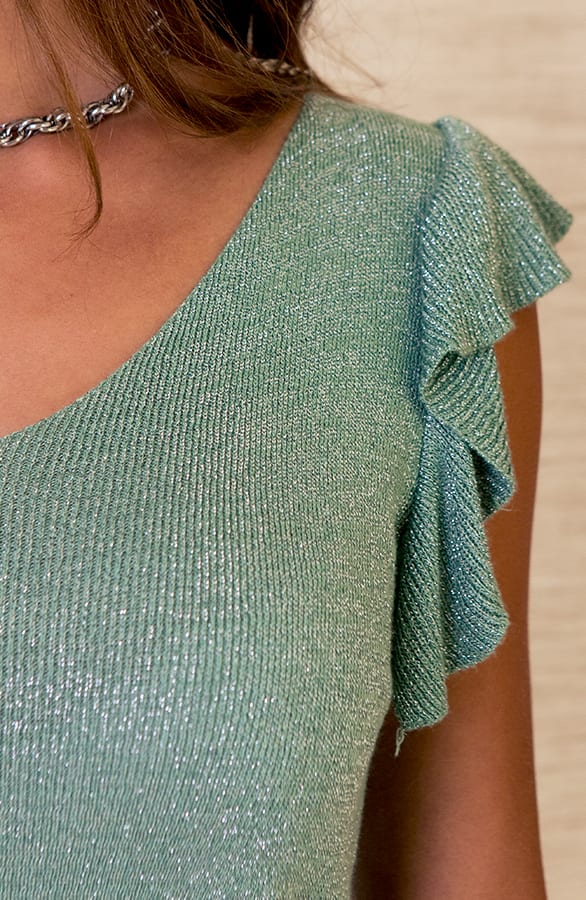 Lurex V-hals Top Novi Light Army – shoparchief — foto 4