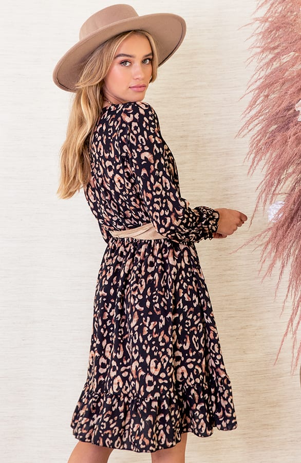 Panterprint Jurk Met Ruches lesley Zwart – shoparchief — foto 4