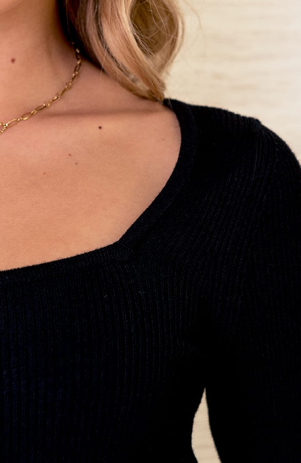 Rib Jurk Vierkante Hals Lia Zwart – shoparchief — foto 5