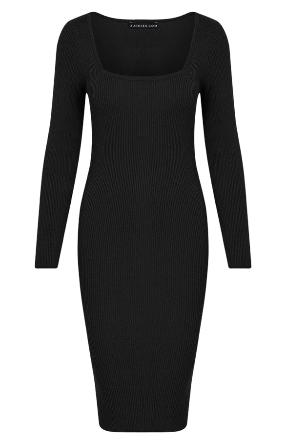 Rib Jurk Vierkante Hals Lia Zwart – shoparchief — foto 6