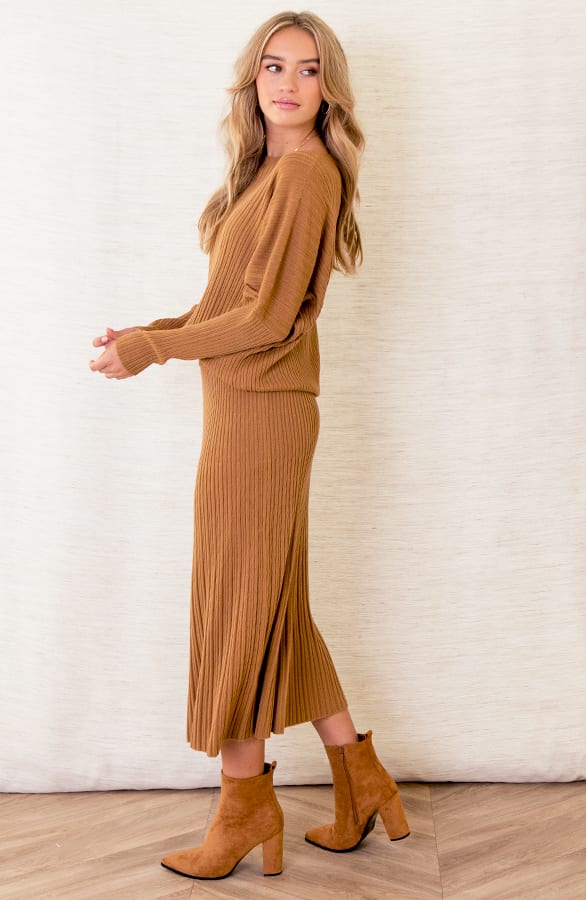 Ribstof A-lijn Rok Suus Camel – shoparchief — foto 3