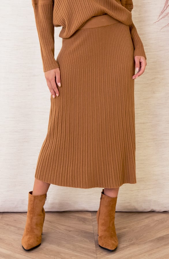 Ribstof A-lijn Rok Suus Camel – shoparchief