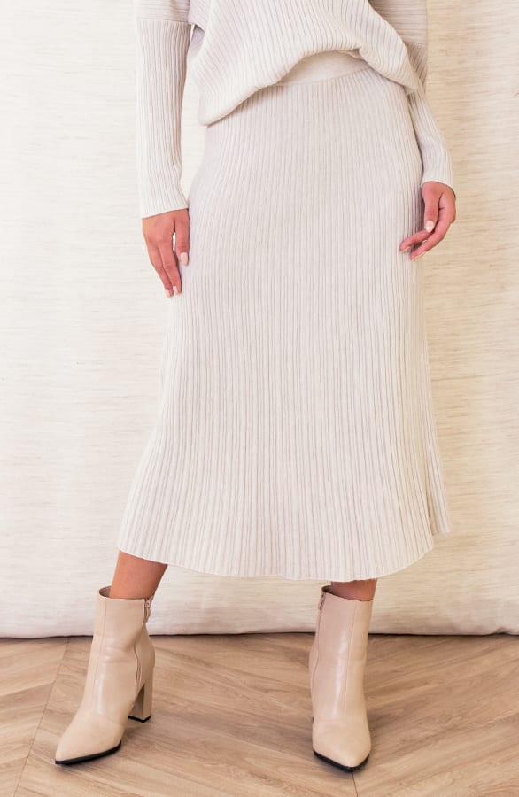 Ribstof A-lijn Rok Suus Light Beige – shoparchief