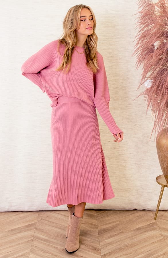 Ribstof A-lijn Rok Suus Oud Roze – shoparchief — foto 6