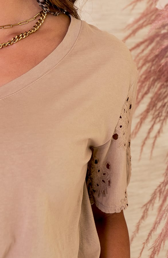 Strik Top Met Embroidery Mouw Vanessa Camel – shoparchief — foto 4