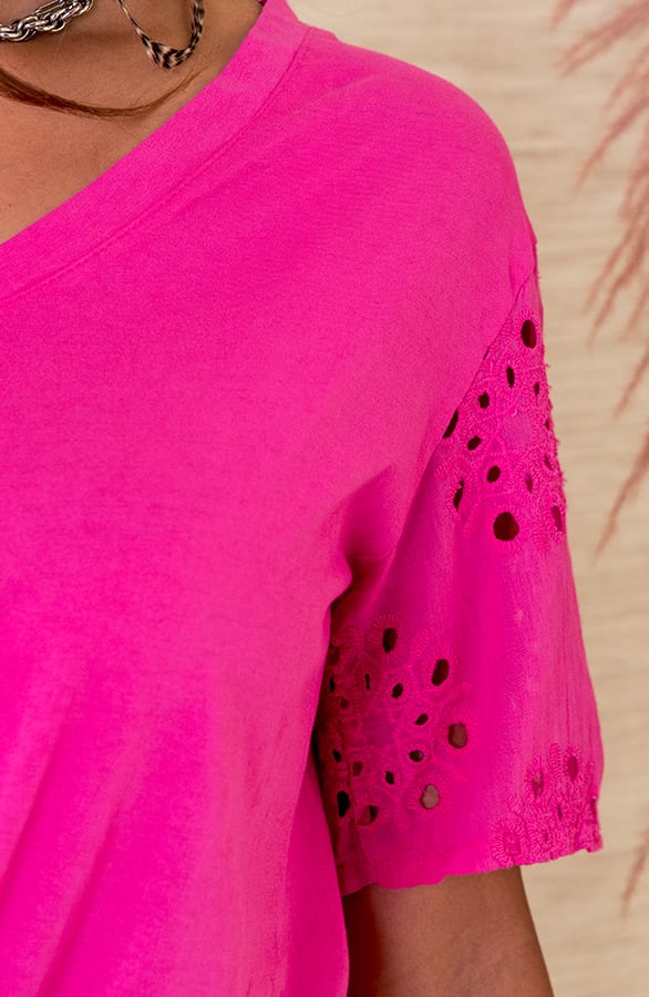 Strik Top Met Embroidery Mouw Vanessa Fuchsia – shoparchief — foto 4