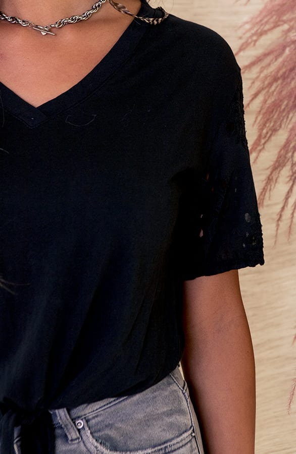 Strik Top Met Embroidery Mouw Vanessa Zwart – shoparchief — foto 4