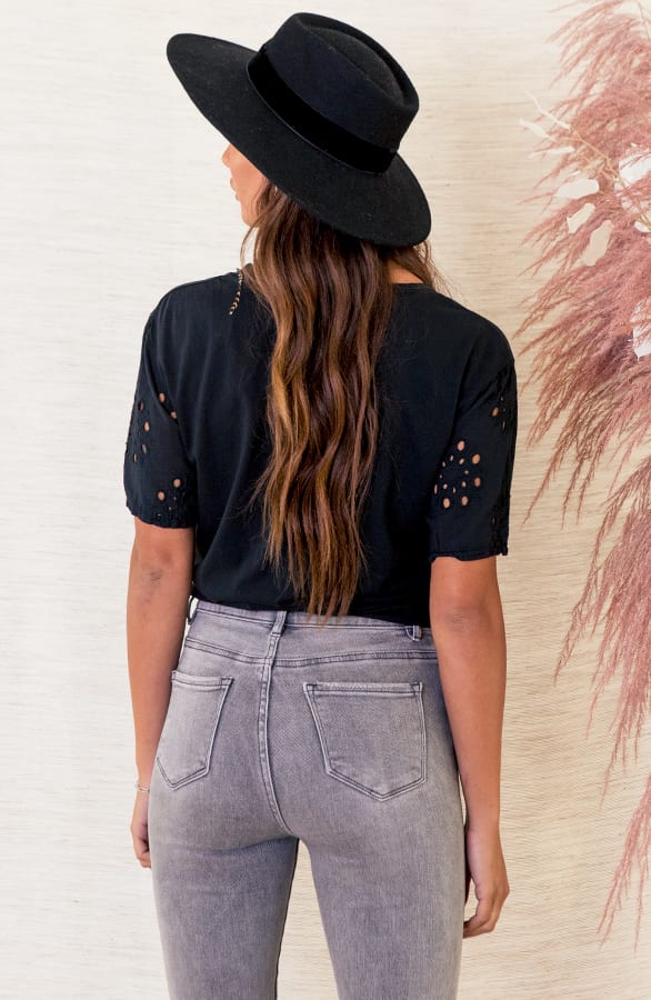 Strik Top Met Embroidery Mouw Vanessa Zwart – shoparchief — foto 3