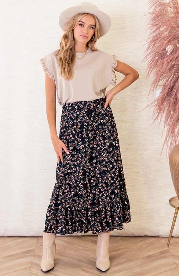 A-lijn Floral Rok Rowenna Zwart – shoparchief — foto 6