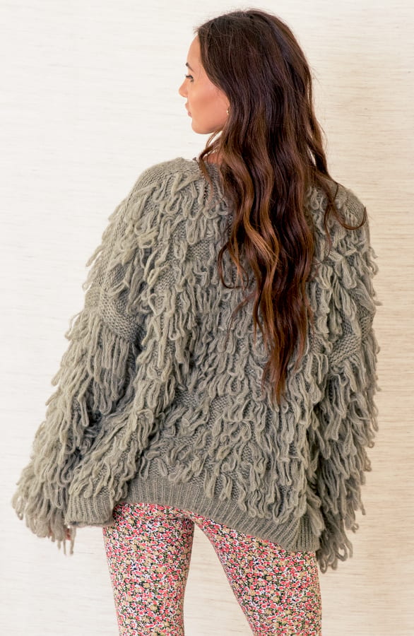 Trendy Gebreid Franjes Vest Veerle Army – shoparchief — foto 2