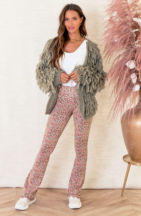 Trendy Gebreid Franjes Vest Veerle Army – shoparchief — foto 4