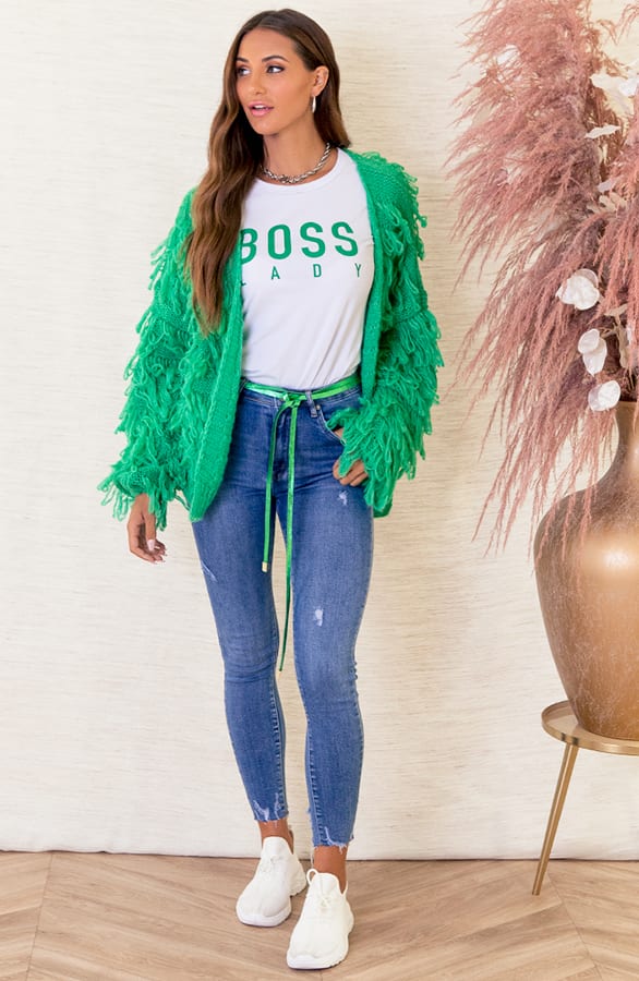 Trendy Gebreid Franjes Vest Veerle Bright Green – shoparchief — foto 3