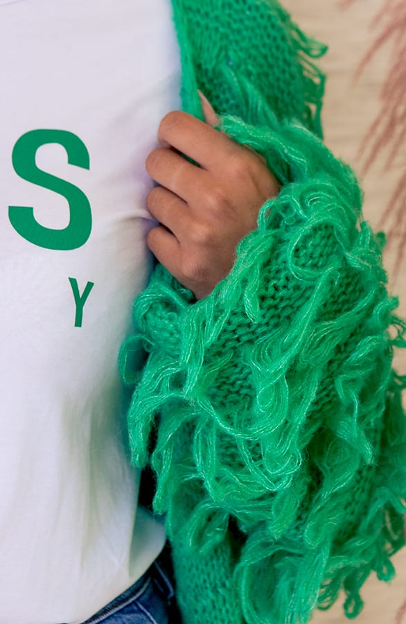 Trendy Gebreid Franjes Vest Veerle Bright Green – shoparchief — foto 4