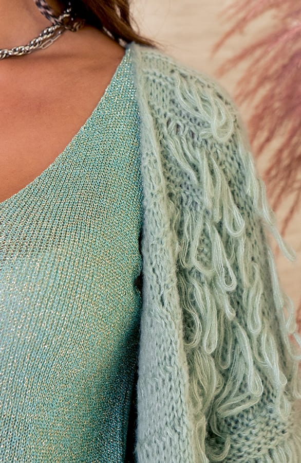 Trendy Gebreid Franjes Vest Veerle Dust Mint – shoparchief — foto 4