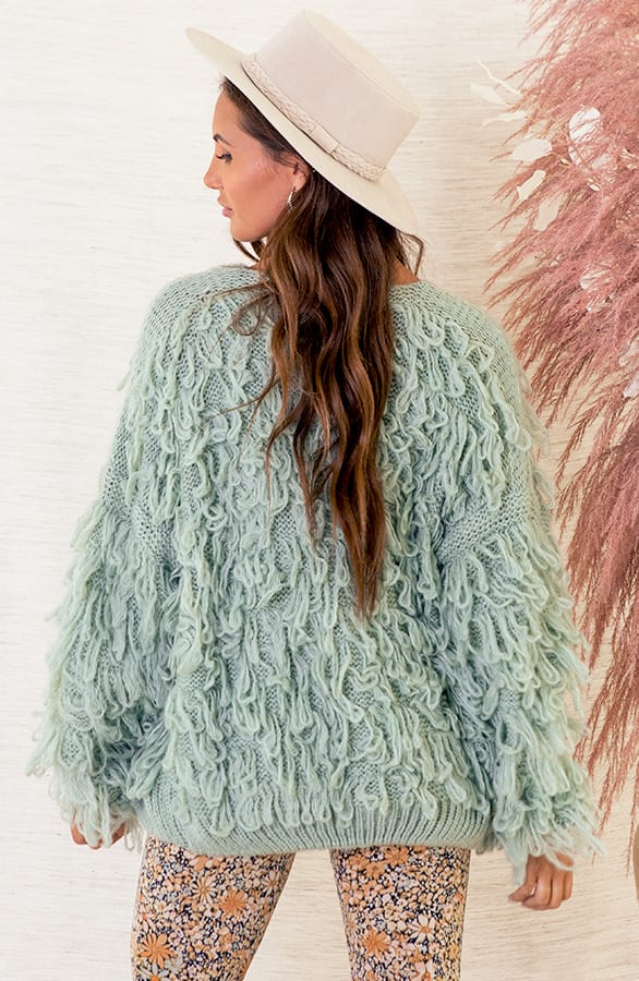 Trendy Gebreid Franjes Vest Veerle Dust Mint – shoparchief — foto 3