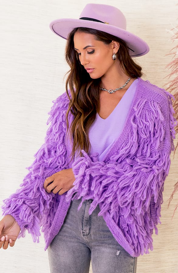 Trendy Gebreid Franjes Vest Veerle Paars – shoparchief