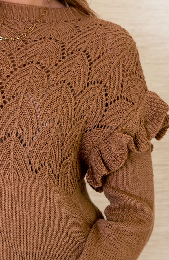 Trui Met Gehaakt Patroon Leslie Camel – shoparchief — foto 5