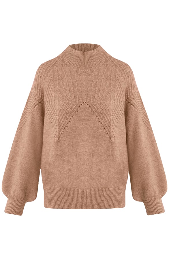 Zacht Gebreide Comfy Trui Met Col Victoria Camel – shoparchief — foto 6