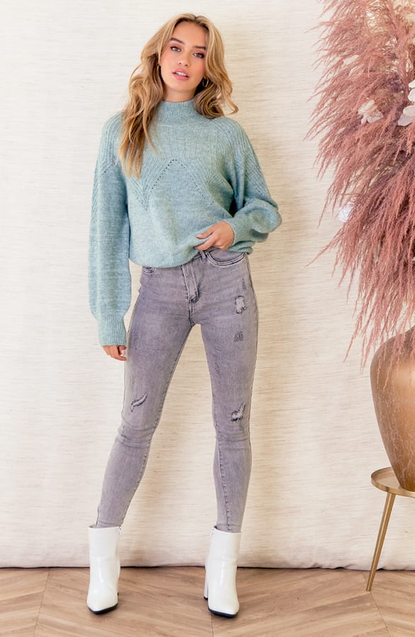 Zacht Gebreide Comfy Trui Met Col Victoria Mint – shoparchief — foto 6