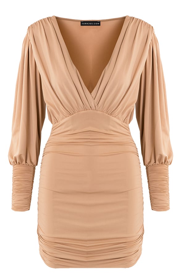 Aansluitende v-hals jurk Kristy Champagne – shoparchief
