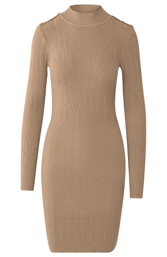 Patronen Jurk Met Sierknopen Krystel Camel – shoparchief — foto 5