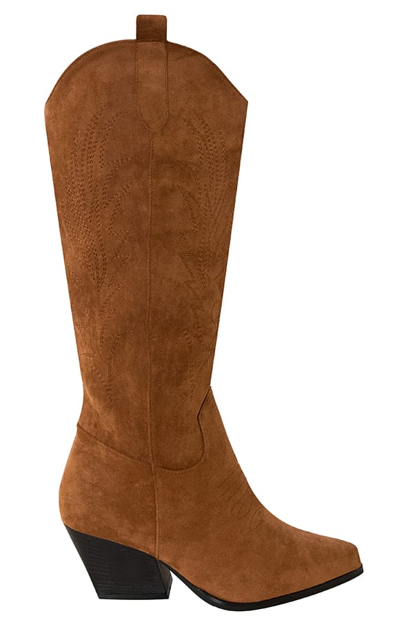 Suedine Laarzen Met Blokhak Britta Cognac – shoparchief