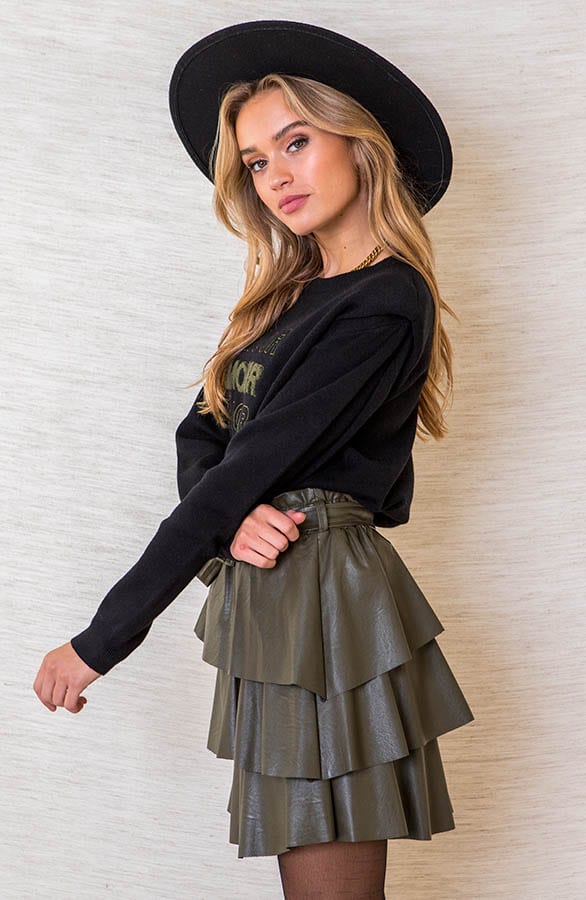 Jolie Leren Ruffle Rok Army – shoparchief — foto 3
