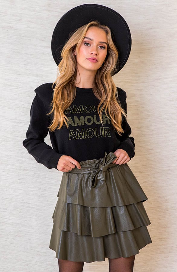 Jolie Leren Ruffle Rok Army – shoparchief — foto 2