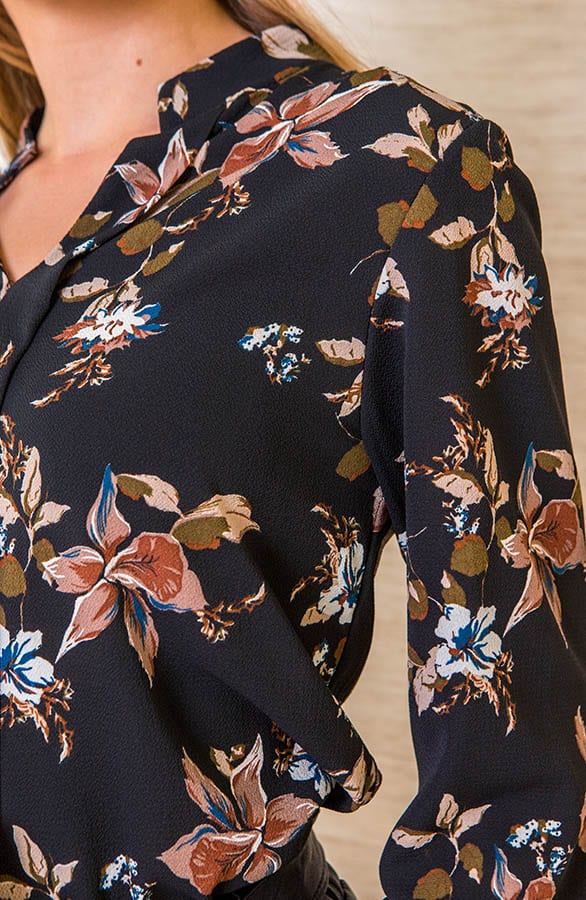 Bloemen Blouse Faye Zwart Camel – shoparchief — foto 4