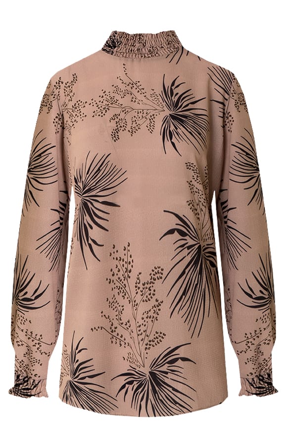 Col Blouse Met Bladeren Print Philley Camel – shoparchief — foto 6