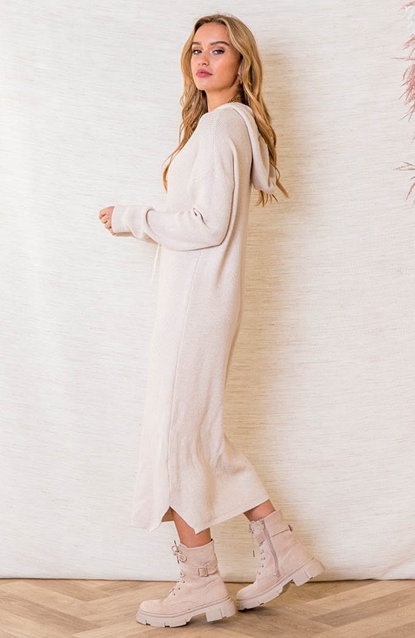 Gebreide Jurk Met Capuchon Everleigh Beige – shoparchief — foto 2