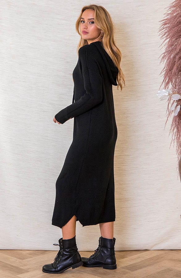 Gebreide Jurk Met Capuchon Everleigh Zwart – shoparchief — foto 2