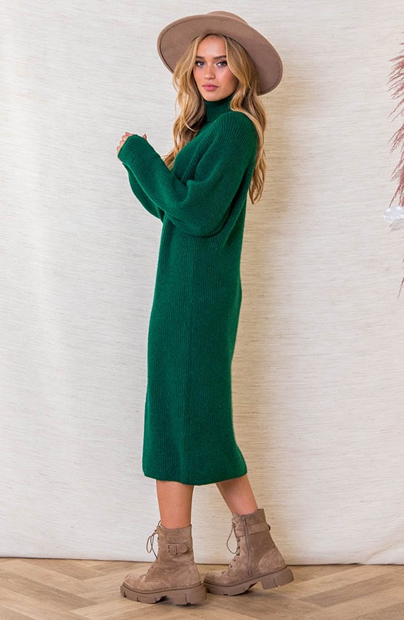 Midi Gebreide Col Jurk Katie Smaragd – shoparchief — foto 2