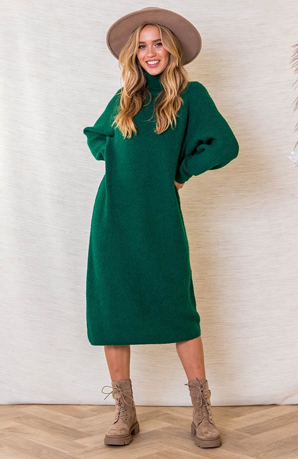 Midi Gebreide Col Jurk Katie Smaragd – shoparchief