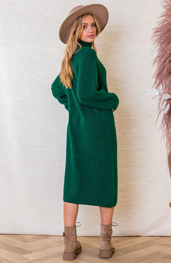 Midi Gebreide Col Jurk Katie Smaragd – shoparchief — foto 3