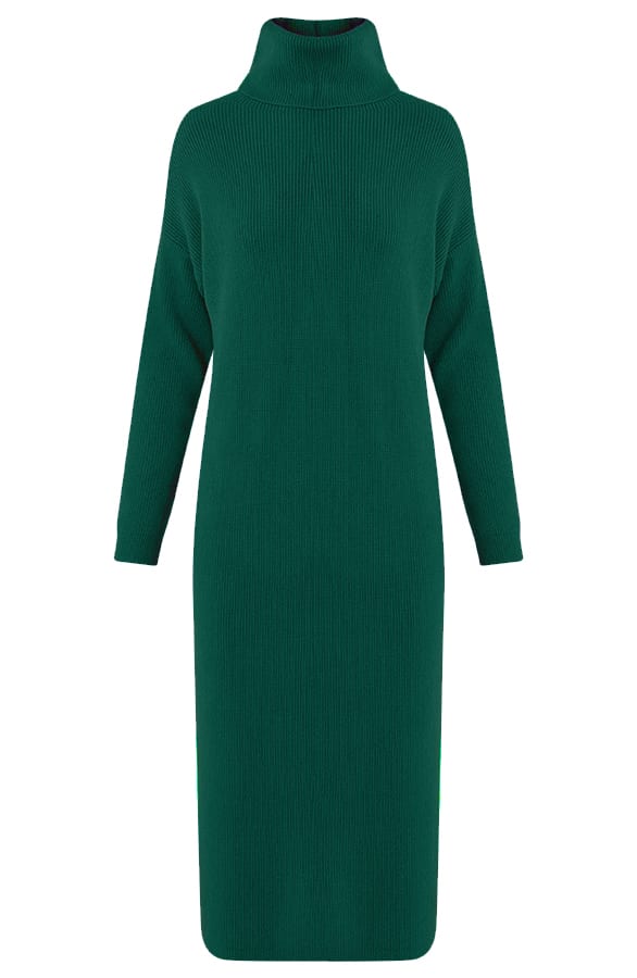 Midi Gebreide Col Jurk Katie Smaragd – shoparchief — foto 5