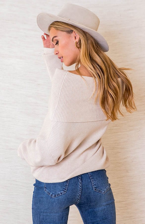 Gebreide Off The Shoulder Trui Jazlyn Beige – shoparchief — foto 3