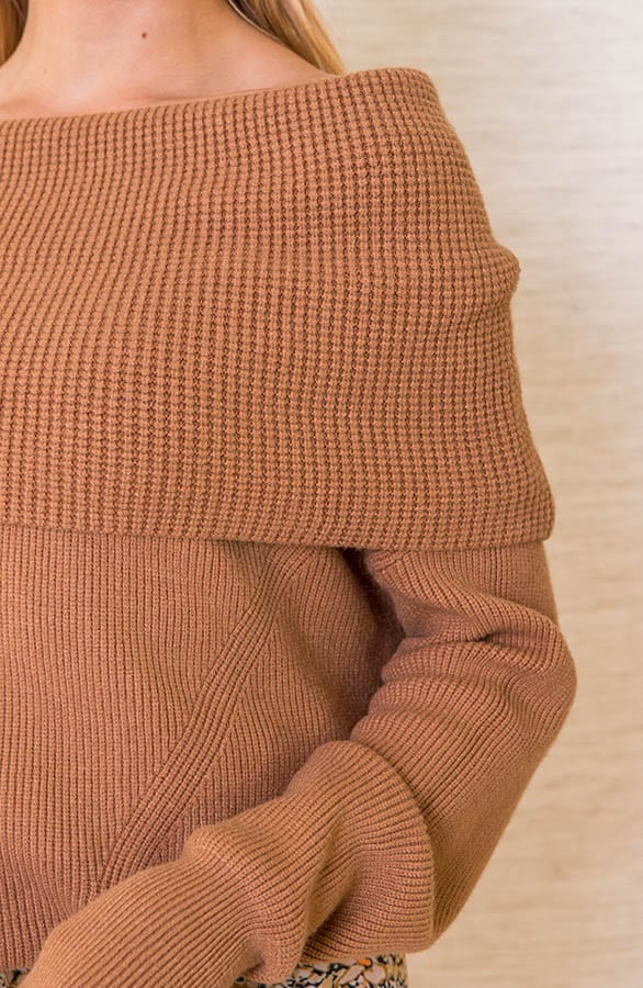 Gebreide Off The Shoulder Trui Jazlyn Camel – shoparchief — foto 4