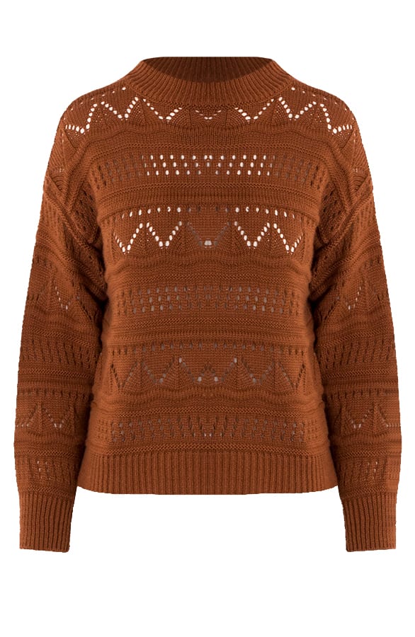 Gehaakte Boho Print Trui Luci Cognac – shoparchief — foto 6