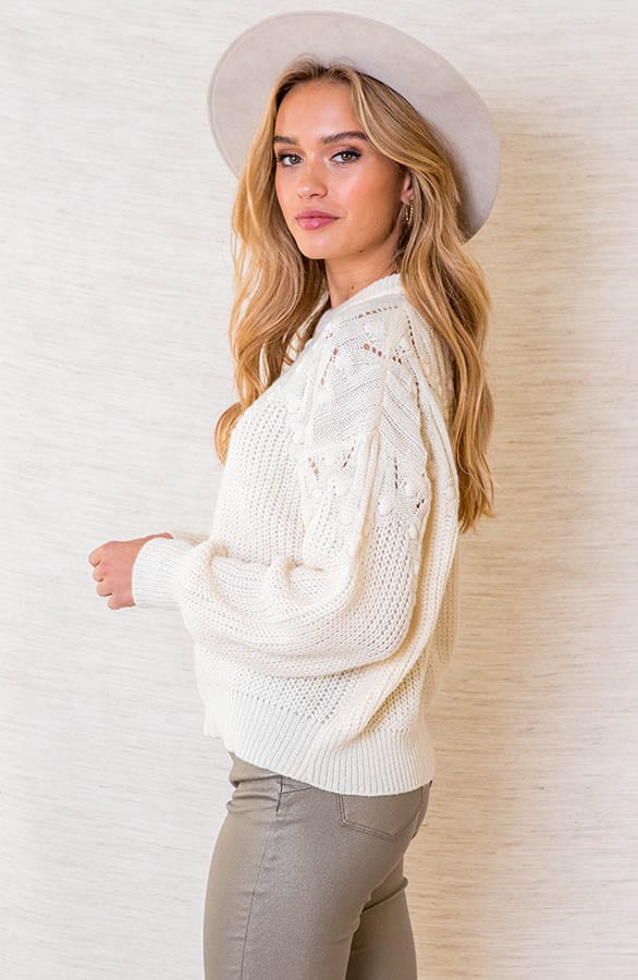 Gehaakte Trui Met Pompons Kaelynn Ecru – shoparchief — foto 2